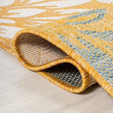 Zinnia Modern Floral Textured Weave Indoor/outdoor Round Rug